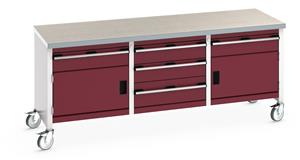 41002135.** Bott Cubio Mobile Storage Workbench 2000mm wide x 750mm Deep x 840mm high supplied with a Linoleum worktop (particle board core with grey linoleum surface and plastic edgebanding), 5 x drawers (1 x 200mm & 4 x 150mm high) and 2 x 350mm high...